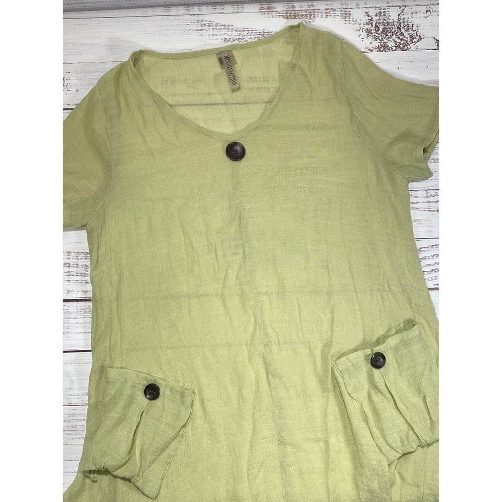 MT Collection‎ Women's Dress Green Cotton Size S/M  Handkerchief Hem Airy Boho